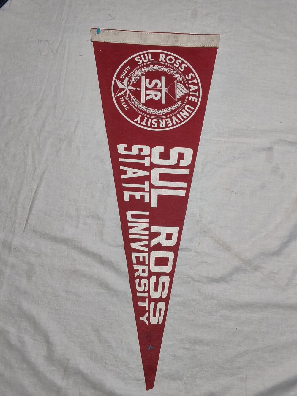 Sul Ross State University Red & White Felt Pennant Alpine TX SR Logo